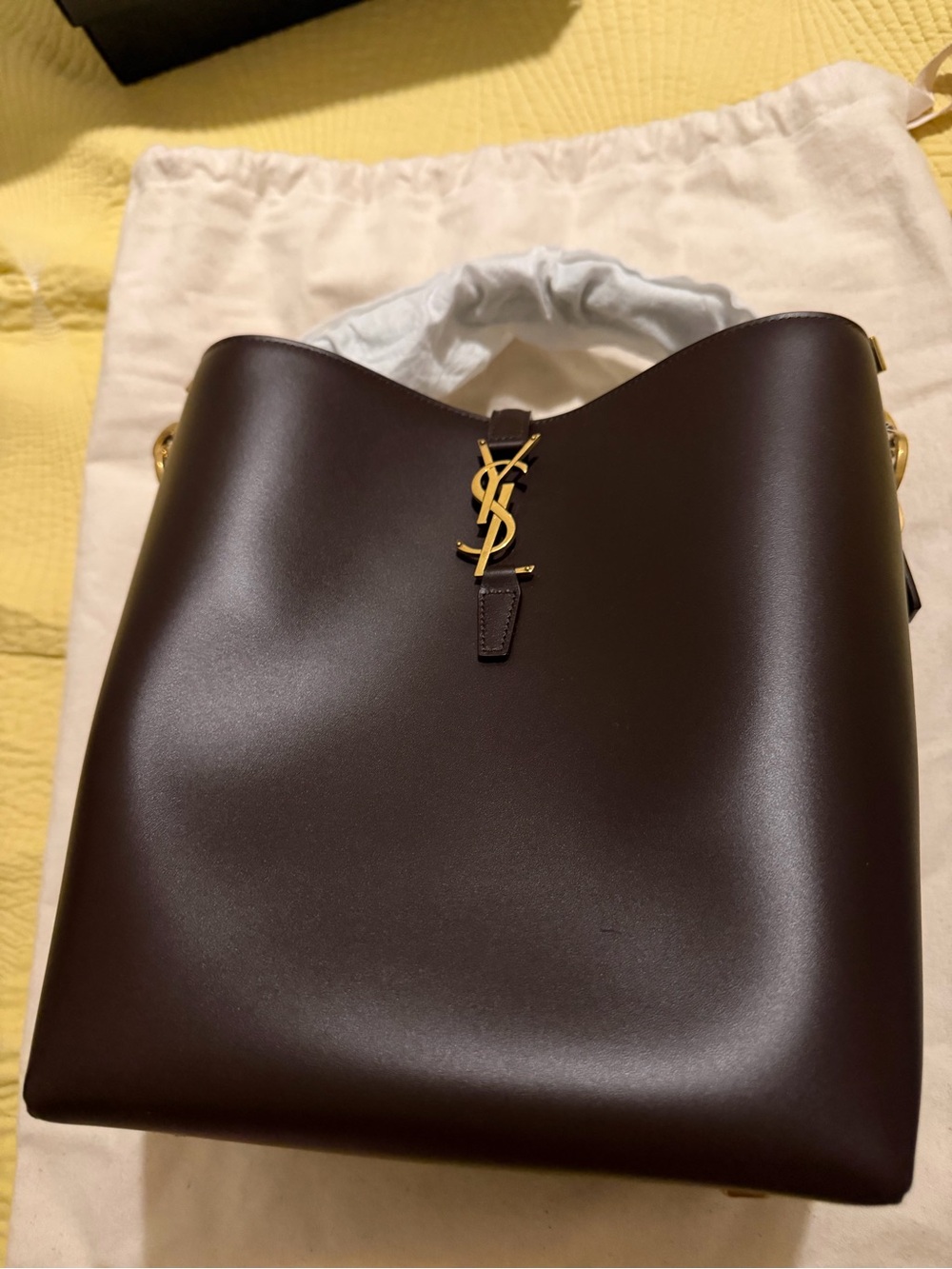 YSL LE 37  Brown Leather Bucket Shoulder Bag